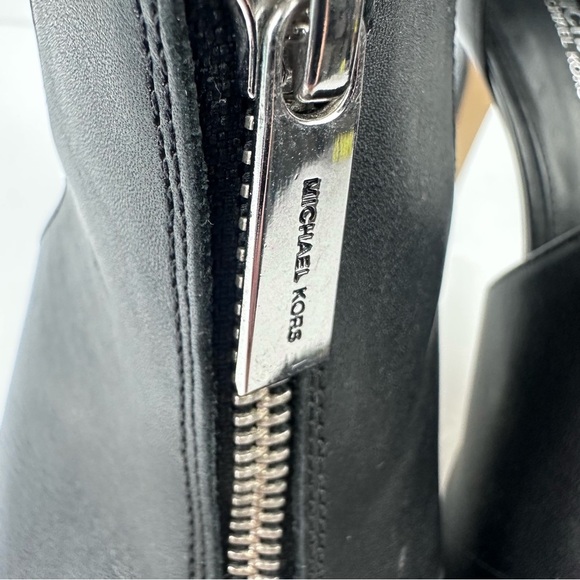 Michael Kors Clara Heel 7.5 Black Leather Peep Toe Zip Up Womens Shoes - Picture 7 of 11